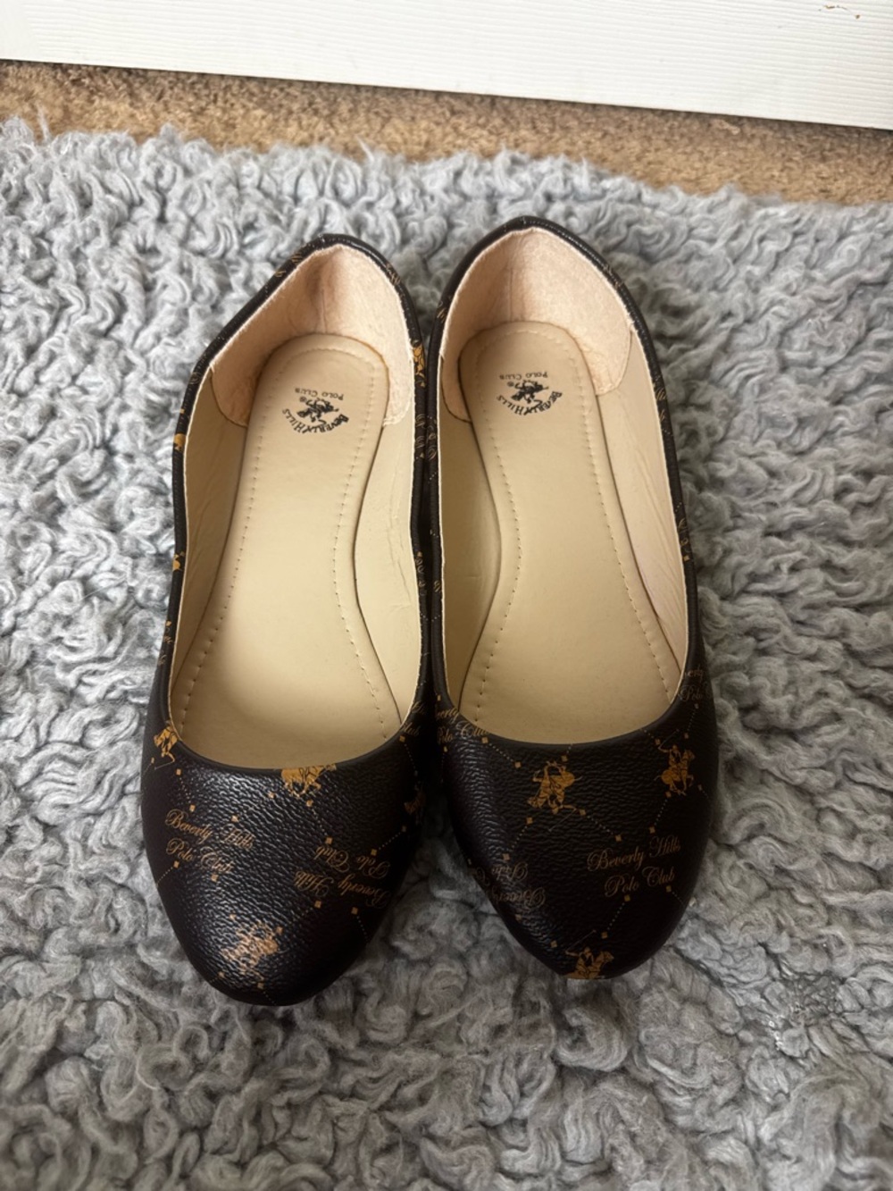 Beverly Hills Polo Club Women's Brown Flats with Gold Logo Accent